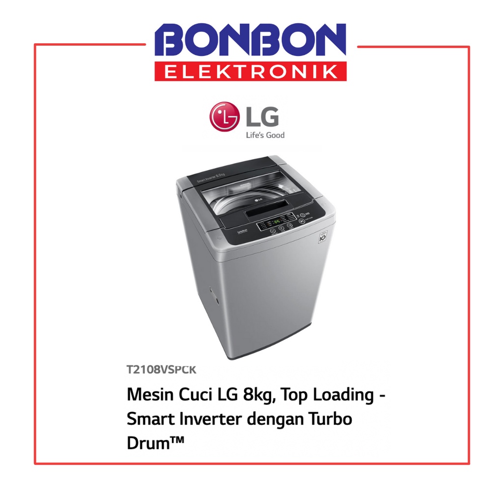 LG Mesin Cuci 1 Tabung 8KG T 2108 VSPCK / T2108VSPCK / T 2108VSPCK