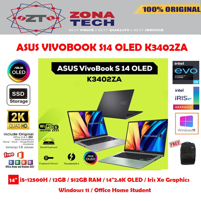 ASUS VIVOBOOK S14 OLED K3402ZA - i5-12500H - 12GB - 512GB - IRIS XE - 14&quot;2.8K OLED - WIN11 - OHS