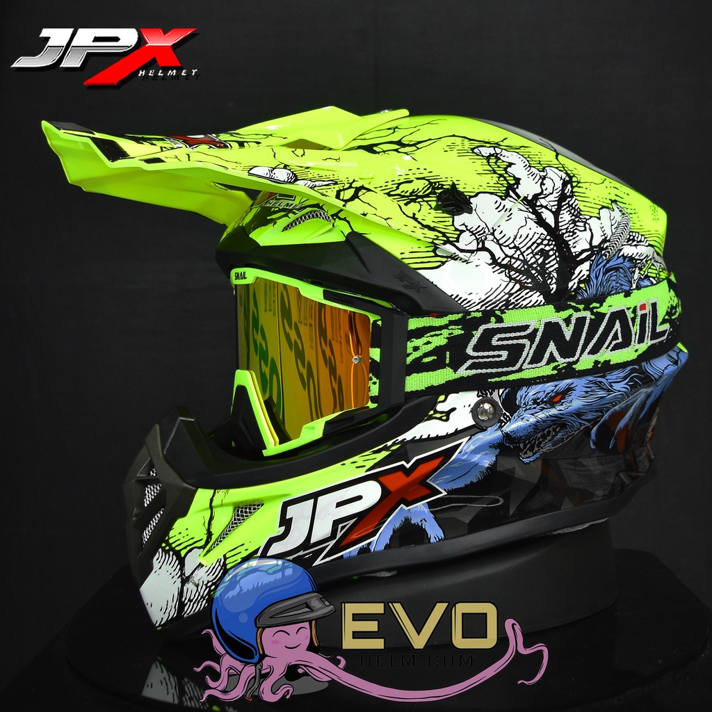 HELM JPX CROSS_FOX1 SERI X14 - FLUO YELLOW GLOSS + GOOGLE SNAIL (ONGKIR 2 KG) HELM JPX TERBARU