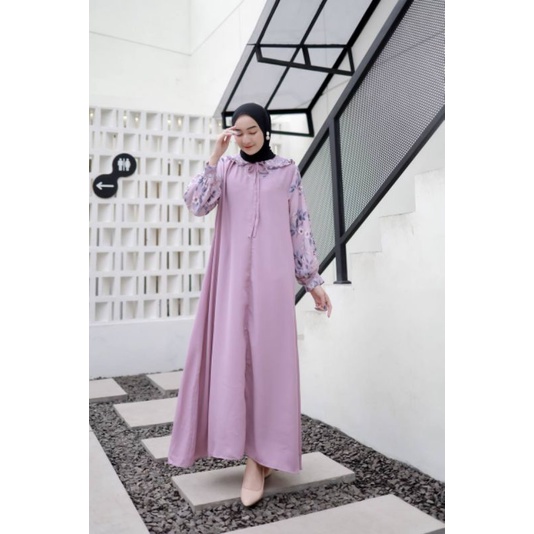 NAMIYA MAXI -gamis polos kombi bunga kerah manis minimalis-