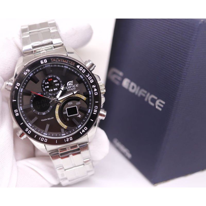 Jam Tangan Pria Casio Edifice Dual Time Stainless Steel Free Box