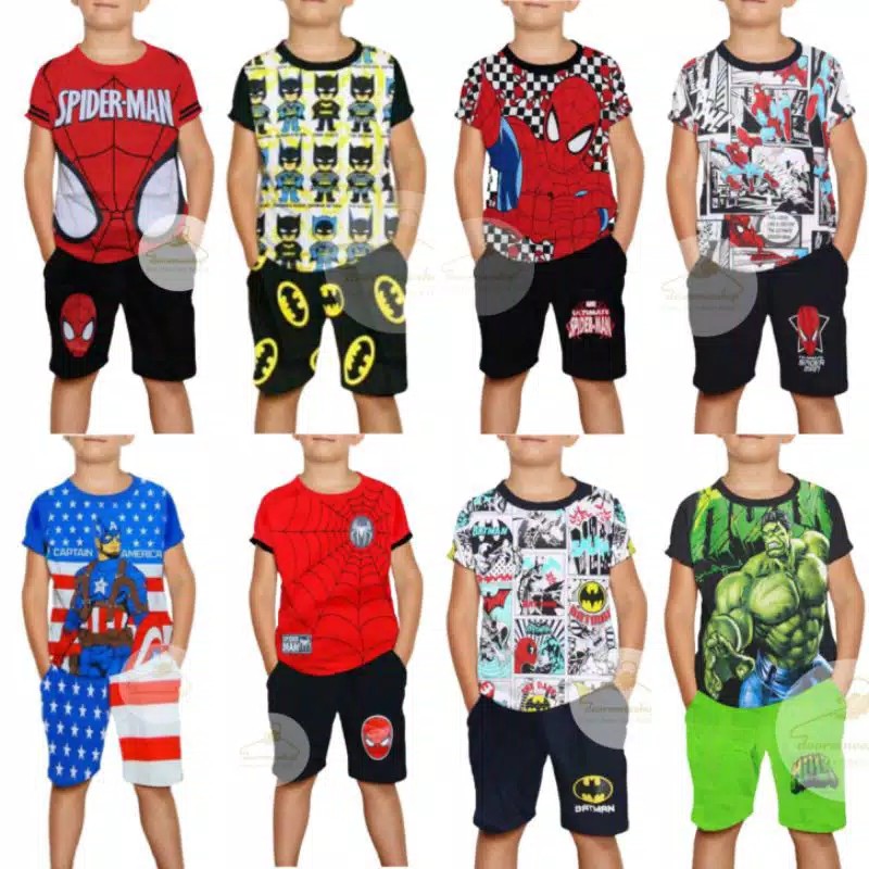 Setelan anak batman sayap lengan pendek / kaos anak anak batman setelan superhero bersayap