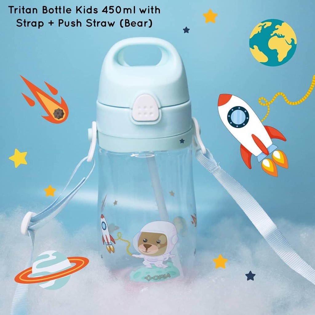 Opia Tritan Bottle Kids 450ml With Strap Push Straw