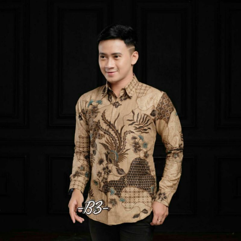 Batik Pria Lengan Panjang WIJOYO BATIK HRB026 motif KERATONAN Kode 002 Reguler Fit Seragam Kantor-Sekar Jagad