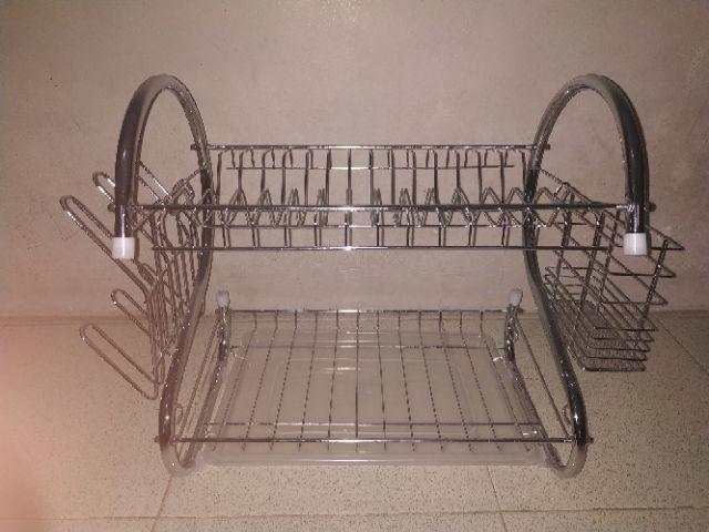 Aigootan - Rak Piring 2 Tingkat Stainless Steel - Rak Peralatan Dapur Import Murah Anti Karat