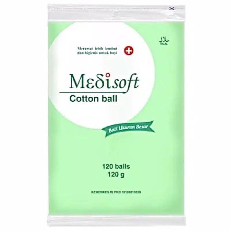 Medisoft Cotton Ball Kapas Bulat 120gr Hijau Ukuran Besar isi 120pcs