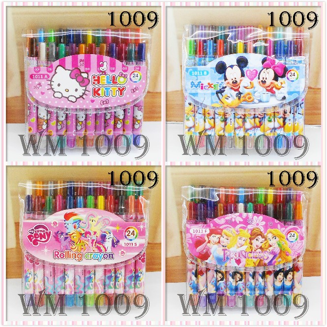 

WP 1009 - Crayon Gambar Model Putar 24 Warna Karakter Kartun uk. Pendek 11 cm