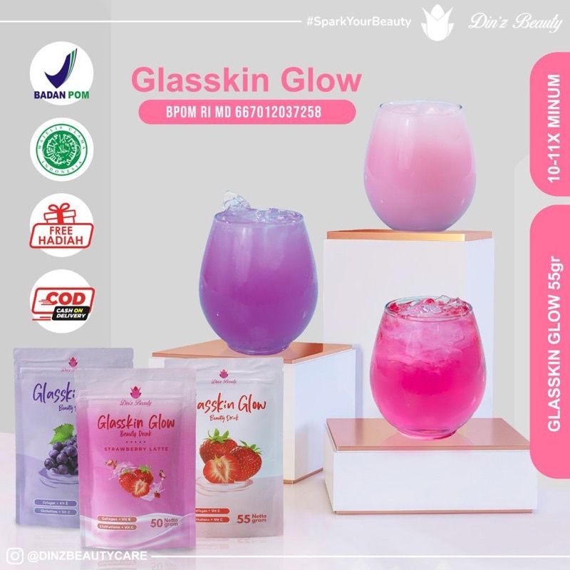 NEW GLASSKIN GLOW COLLAGEN DRINK PEMUTIH BADAN BY DIN'Z BEAUTY