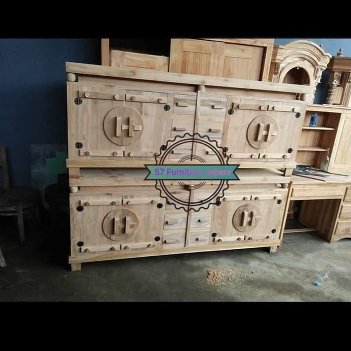 Bufet meja tv besar minimalis - lemari laci pendek hias jati mentahan