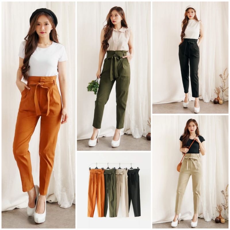 ❣ SPECIAL PRICE ♡ PREMIUM ♡ ORIGINAL ! LEXIE PLAIN HIGH WAIST OBI BELT TIED ANKLE PANTS