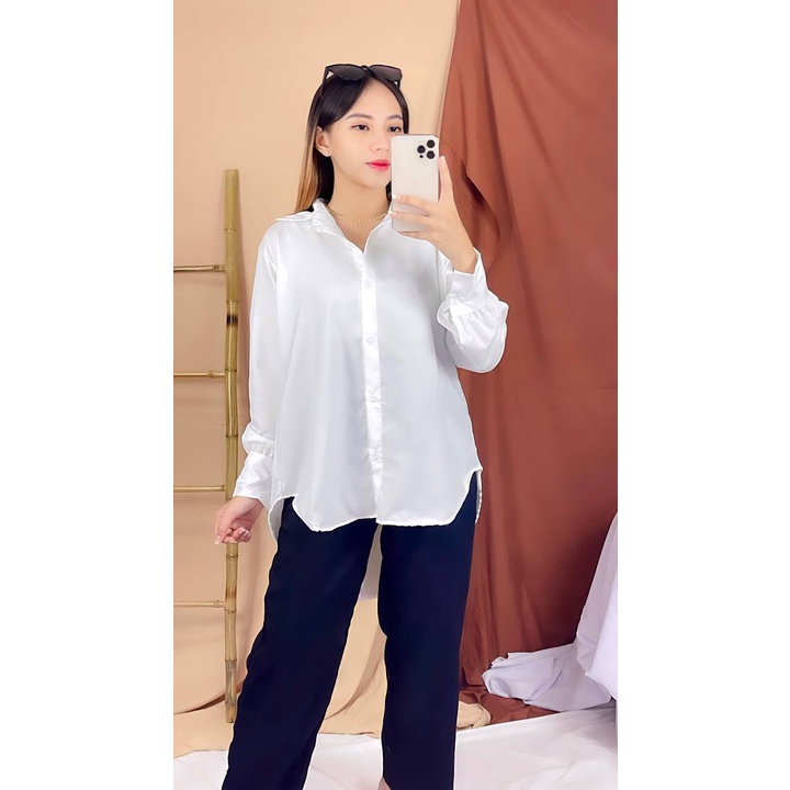 Tq88indonesia Fashion Baju Kemeja Polos Wanita Lengan Panjang / Kem DEVI / Hem / Busana Formal / Kantor Cewek / Ootd Kekinian / Outfit Kasual