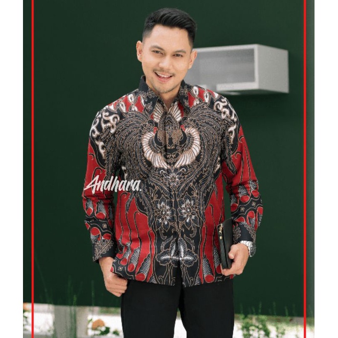 Kemeja Batik pria Lengan Panjang slimfit Jumbo modern SIMERAH