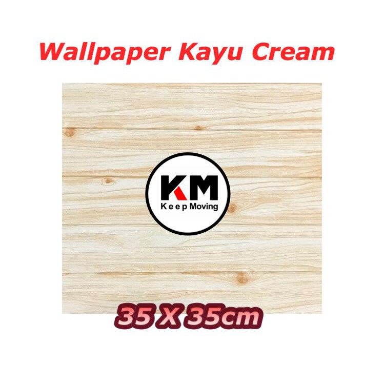KM Wallpaper Foam 3D Motif Kayu Wallpaper Dinding 70cm X 70cm-Kayu Cream 35x35cm