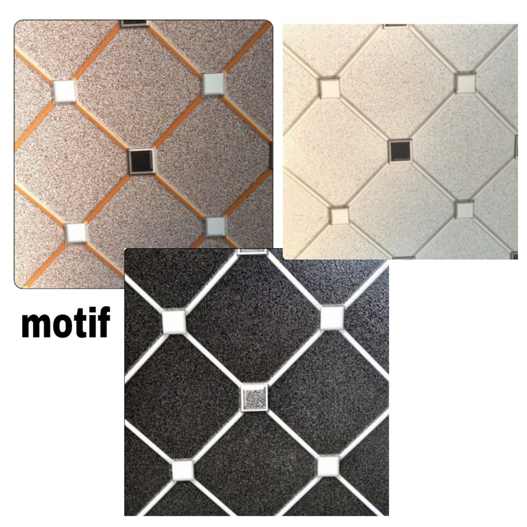 KERAMIK LANTAI GARASI 40x40 KASAR MOTIF HEXAGON KOTAK PUTIH HITAM ABU CREAM- YHC