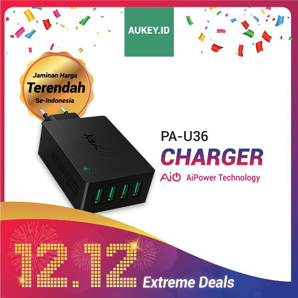Aukey PA-U36 AWall Charger 4 Port USB - Hitam