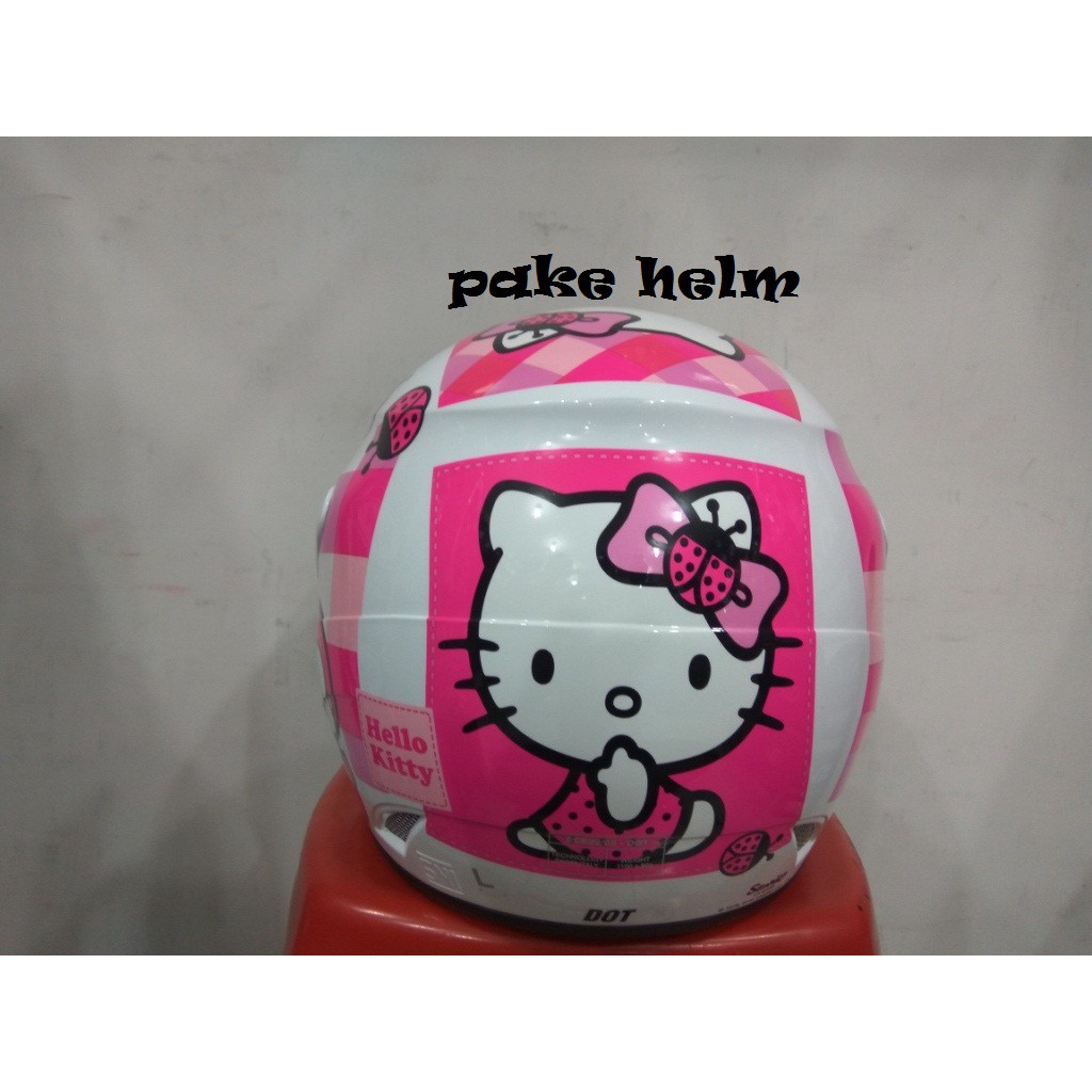 DISKON HELM GM EVOLUTION MOTIF HELLO KITTY #11 WHITE PINK HALF FACE