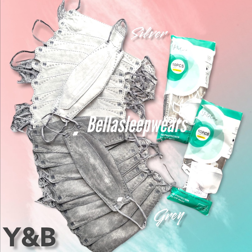 MASKER KF94 KOREA MURAH YB CARE FISH MASK KOREA GREY ABU - KEMENKES