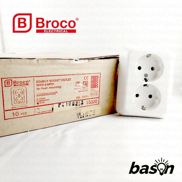 BROCO Gracio 15320 Double Socket Outlet 16A 250V White | Stop Kontak