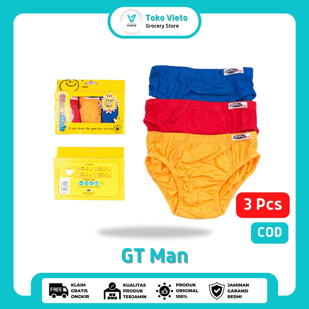 Celana Dalam Anak Laki-Laki Isi 3 Pcs GT Man Kids GTMK-01 Polos Warna Sempak Anak Laki-laki Selempak