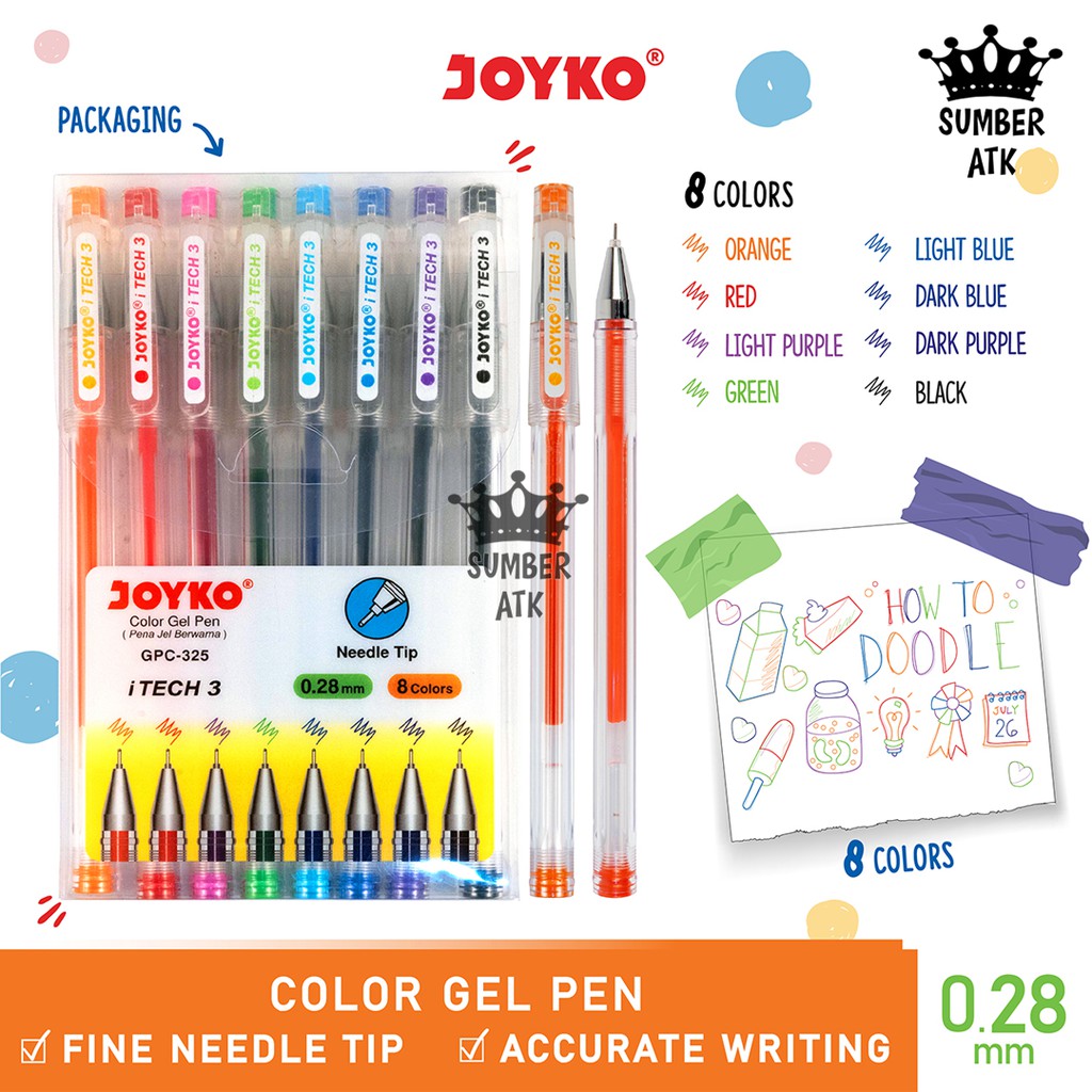 

Color Gel Pen Pulpen Pena Joyko GPC-325 iTech3 1 Set 8 Warna 0.28 mm