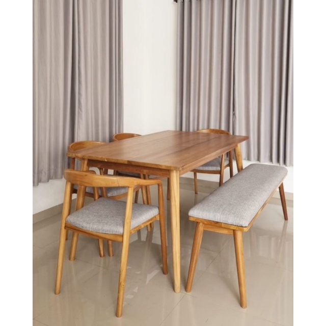 MEJA MAKAN SET BANGKU KAYU JATI MINIMALIS MODERN