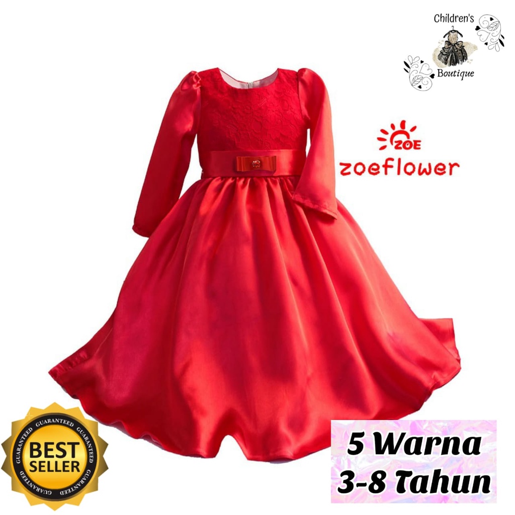 Baju Muslim Anak Gamis Pesta Anak Perempuan Import Zoe Flower Usia 3-8 Tahun