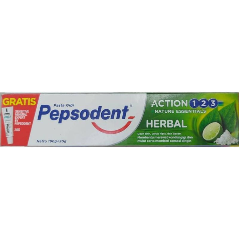 Pepsodent Action 123 Herbal 190gr +FREE PEPSODENT SENSITIVE MINERAL EXPERT 20gr
