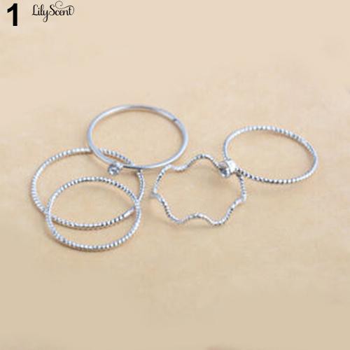 5 Pcs / Set Cincin Gelombang Stack Di Atas Knuckle Rings