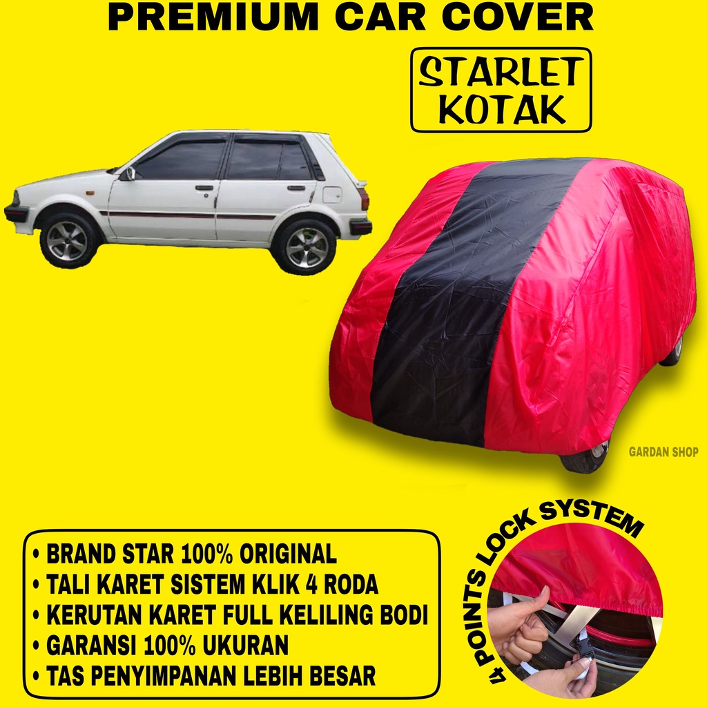 Body Cover STARLET KOTAK MERAH HITAM Penutup Bodi Mobil Starlet Kotak Waterproof PREMIUM