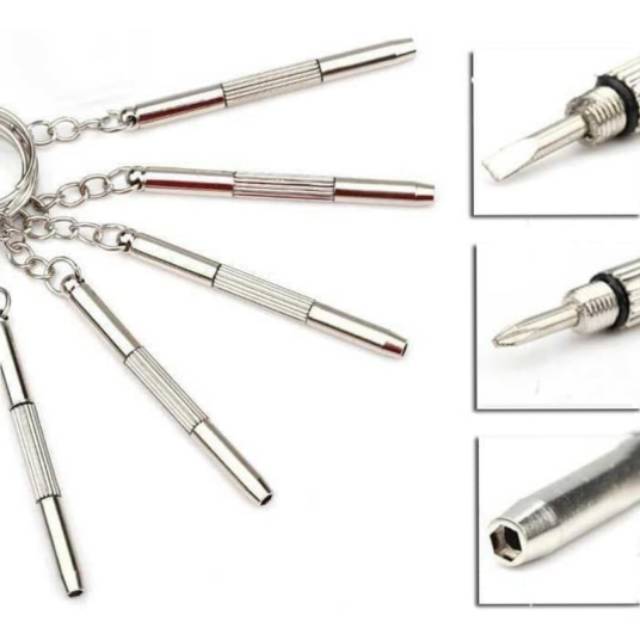 gantungan kunci obeng plus minus mini screwdriver keychain 4 in 1