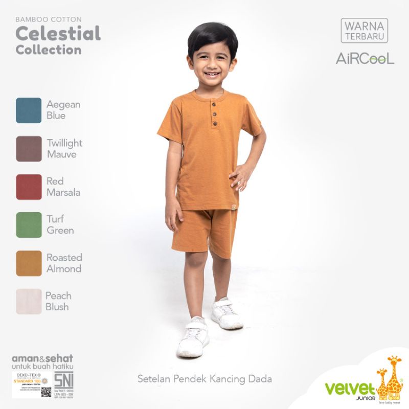 Celestial Collection Bamboo Cotton Polos Kancing Dada Baju Pendek Celana Pendek