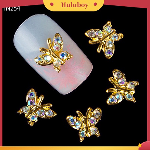 Huluboy Huluboy♡ 10pcs Kupu-Kupu 3D Bahan Alloy Dengan Berlian Imitasi Untuk Dekorasi Manicure DIY