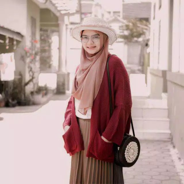 Cardigan Rajut Wanita Oversize / Loocy Cardy / Cardigan Rajut 7get Tebal Premium-Maroon