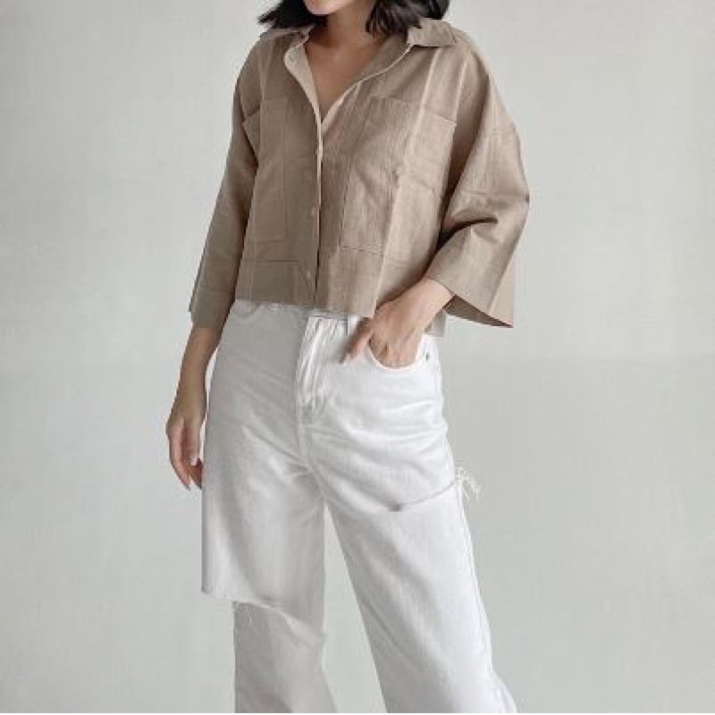 KEMEJA CROP LINEN POCKET