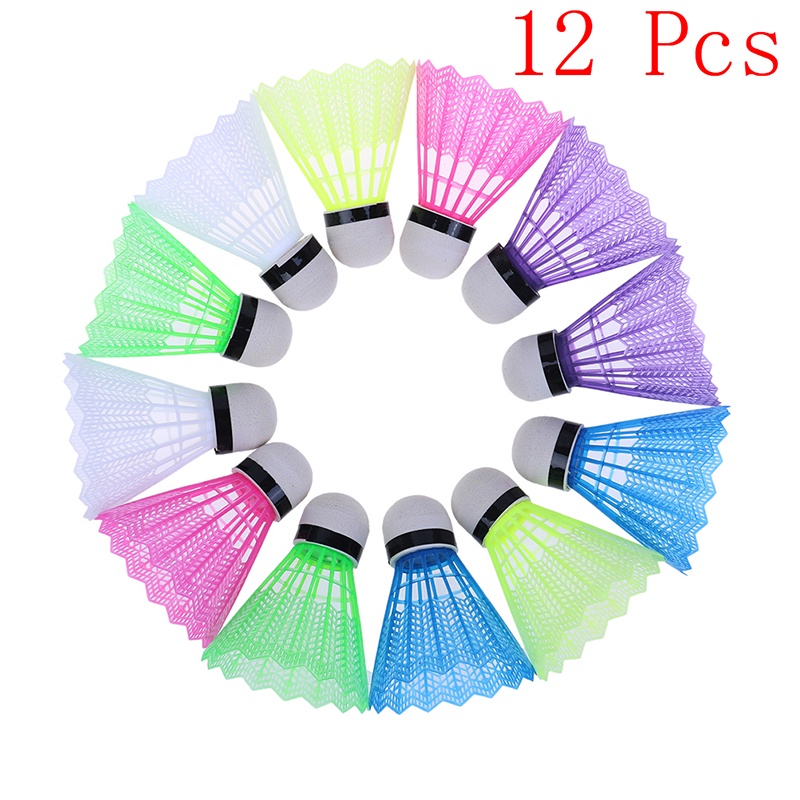 （✔✔❤12pcs Shuttlecock / Kok Badminton Bahan Plastik Warna Warni Untuk Latihan