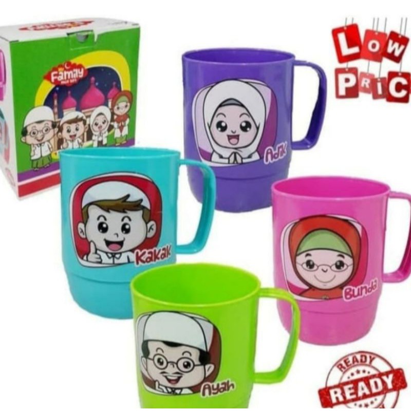 GELAS PLASTIK KARAKTER/ CANGKIR FAMILY/MUG SET FAMILY