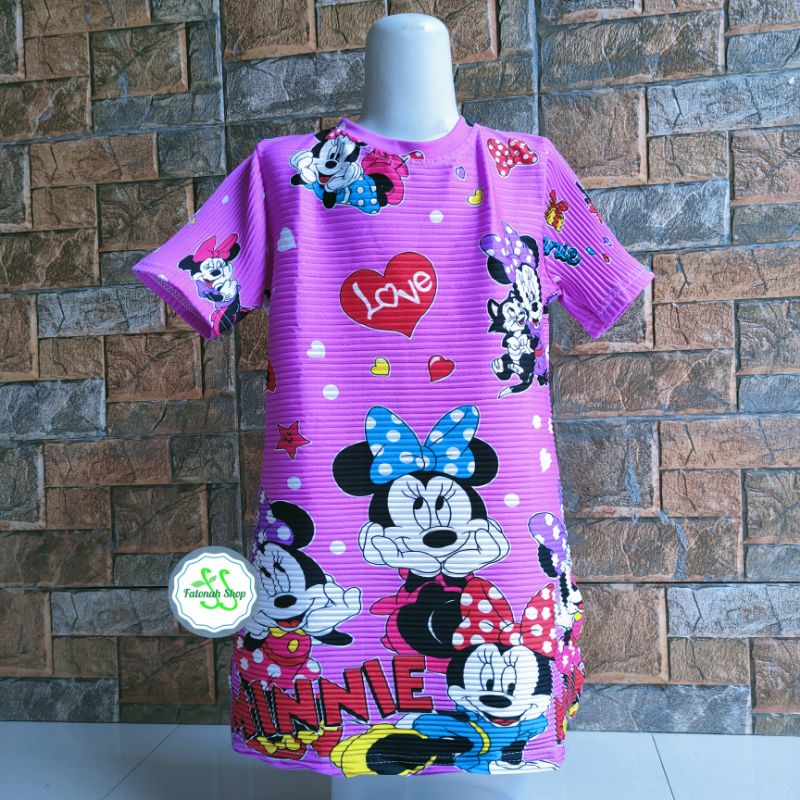 Dress anak Turun Naik  motif Mickey mouse tikus lucu  usia 1 2 3 4 tahun fanta ungu