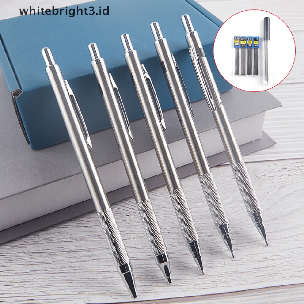 (whitebright3.id) Pensil Mekanik Otomatis 0.5 / 0.7 / 0.9 / 1.3 / 2.0mm Bahan Metal