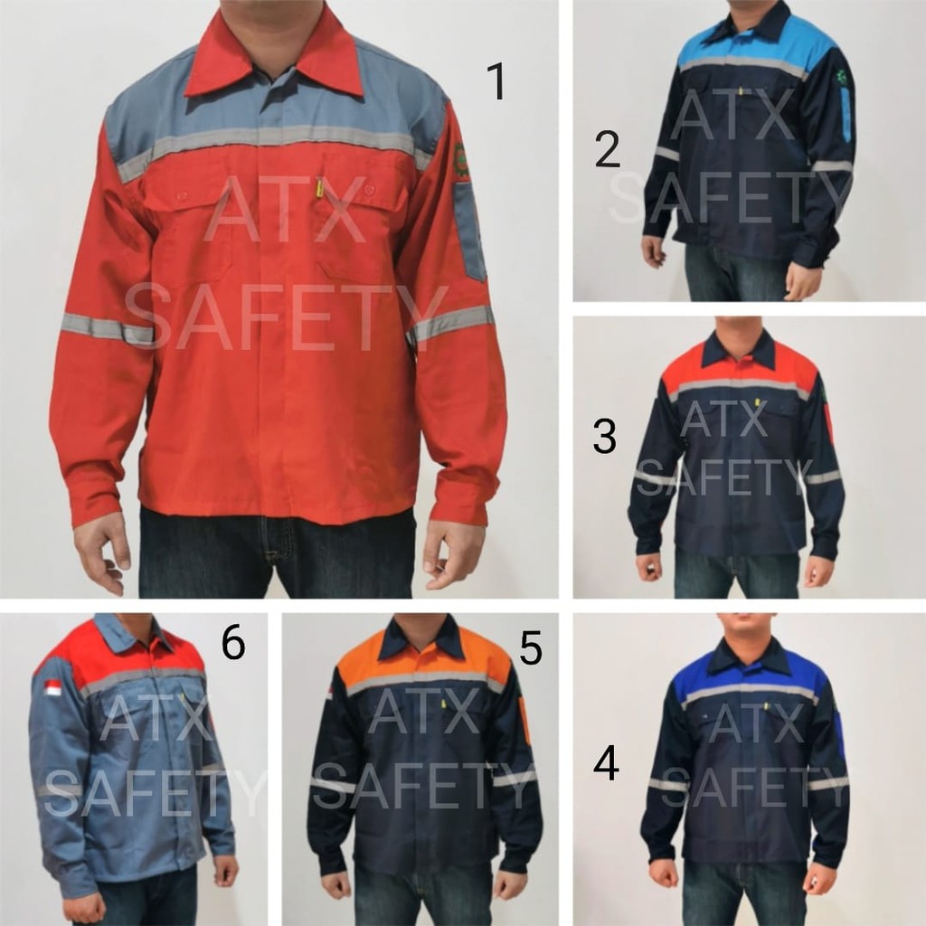 Wearpack Atasan Kemeja Safety Baju Safety Biru PLN Kombinasi Navy Merk ATX