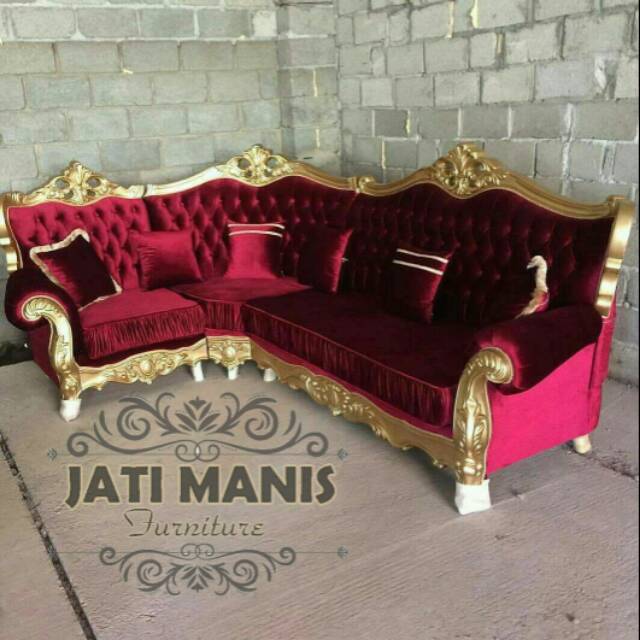 Kursi sudut sofa mewah dan elegan, kayu jati