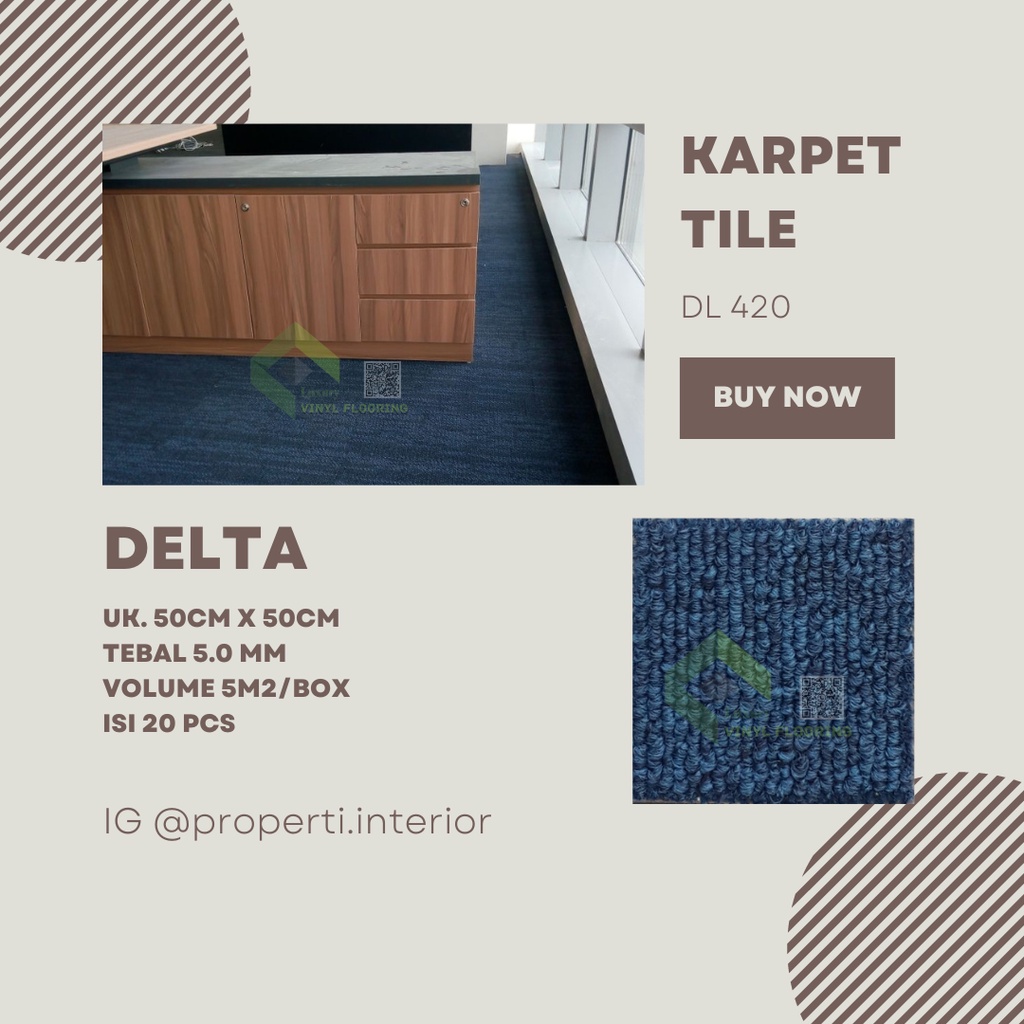 Karpet Tile Kantor Harga Per Box Delta Polos 5mm isi 20 pcs - DL-420