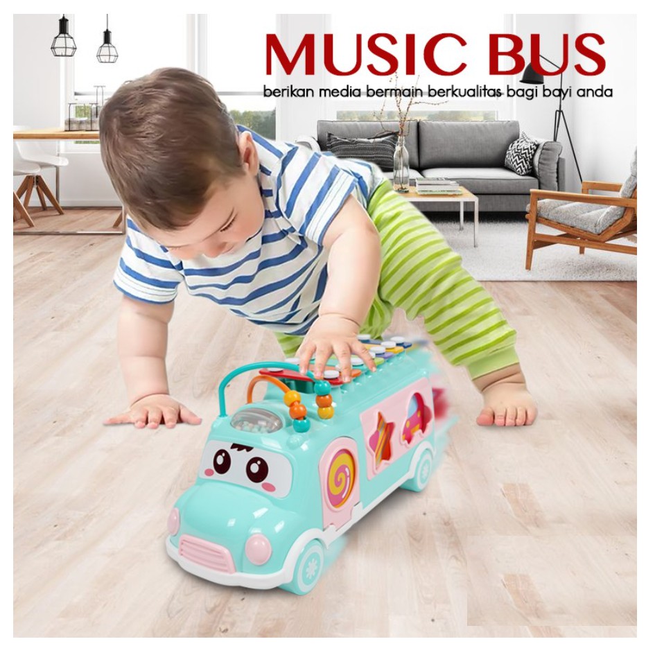 BIG SIZE PREMIUM Mainan Edukasi Motorik Happy Bus dengan Puzzle 3 in 1 dan 7 Tangga Nada Xylophone BS