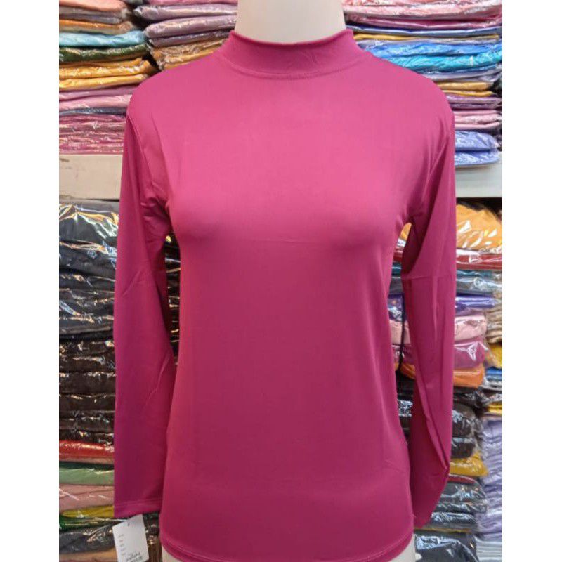 PROMO MANSET BADAN POLOS TEBAL ADEM TURTLENECK BAHAN KAOS TIDAK LICIN-PINK FANTA