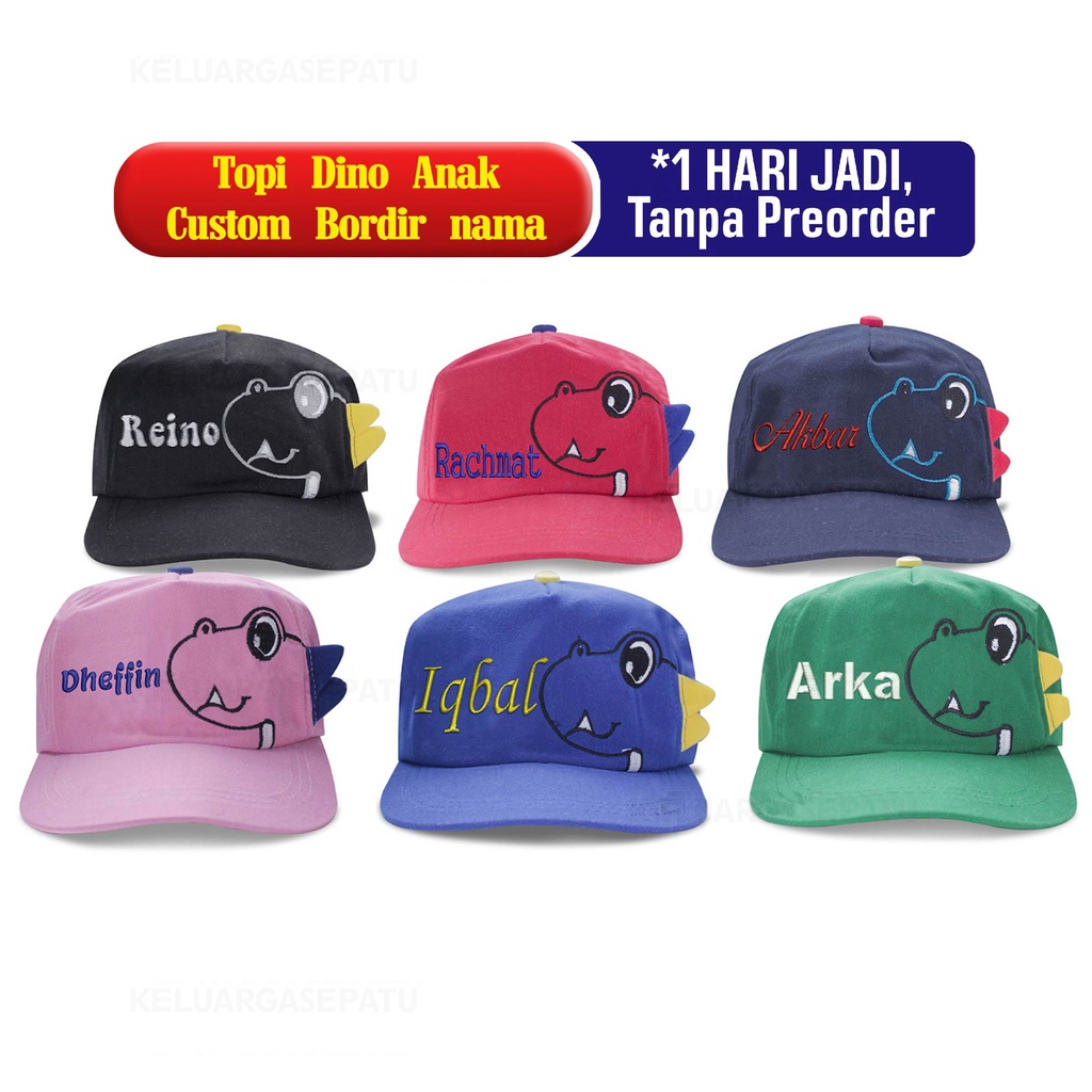 TOPI BORDIR NAMA ANAK TOPI BORDIR NAMA BAYI TOPI CUSTOM TOPI DINO TOPI KARAKTER DINOSAURUS MURAH