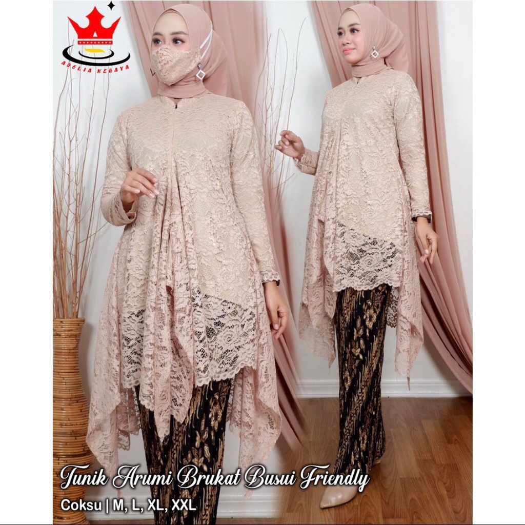 Setelan Kebaya Tunik Tulle Brukat Wanita Modern Outfit Gaun Kondangan Busui Friendly By Laquse_kebaya2