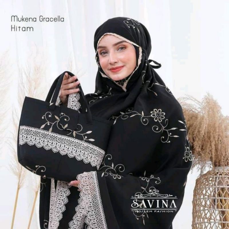 Mukena Dewasa Bordir Gracella / Mukena Bordir Mewah Bunga Teratai / Mukena Bordir Gracella