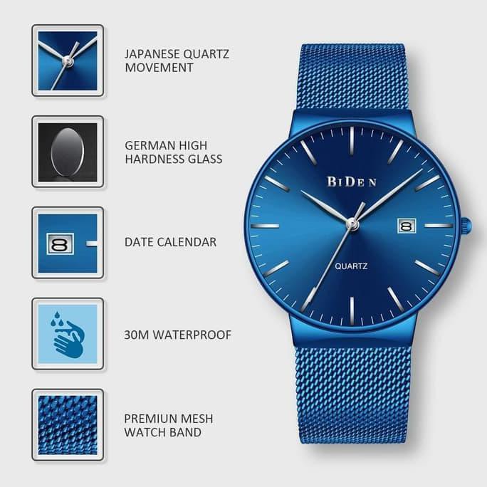 Jam Tangan Pria Biden Analog Stainless Steel Mewah Mode Kasual - Biru Muda