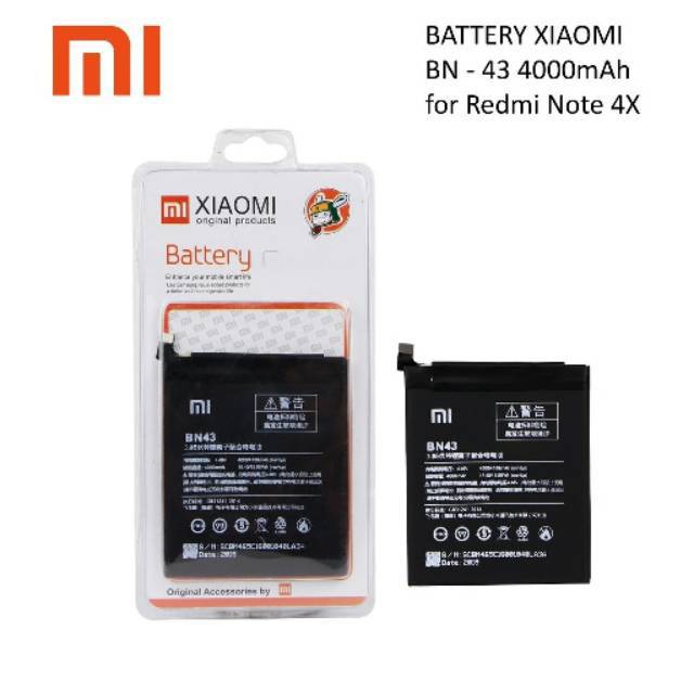 Baterai XiaoMi Redmi Note 4x Snapdragon BN 43 Original Battery Batrai Batre BM43 Xiao Mi Ori