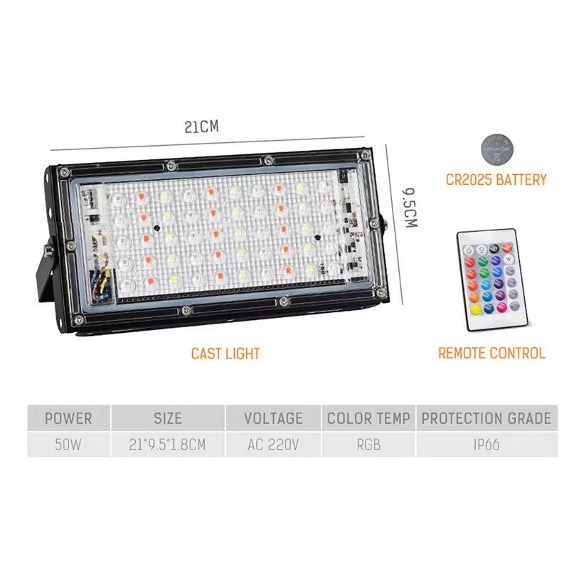 Lampu Sorot Led RGB 50w 220v Slim Warna Warni Led Sorot Remote