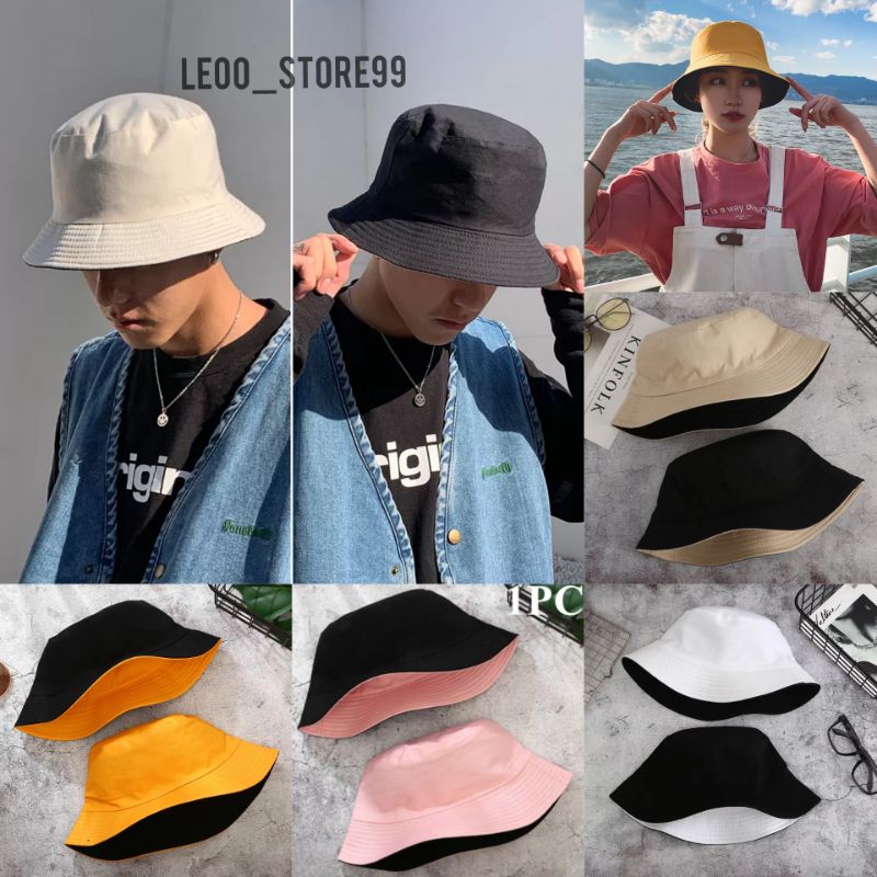 topi bucket hat polos pria dan wanita bolak balik bervariasi  bolak balik luar dalam 100% premium